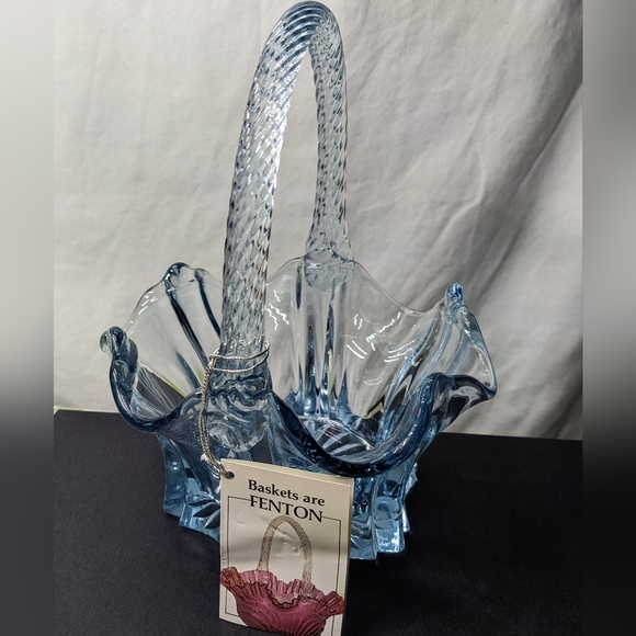 Fenton Other - Fenton Vintage Glass Basket, Pastel Blue, By Robert Oliver Sr. W/ Label And Tag